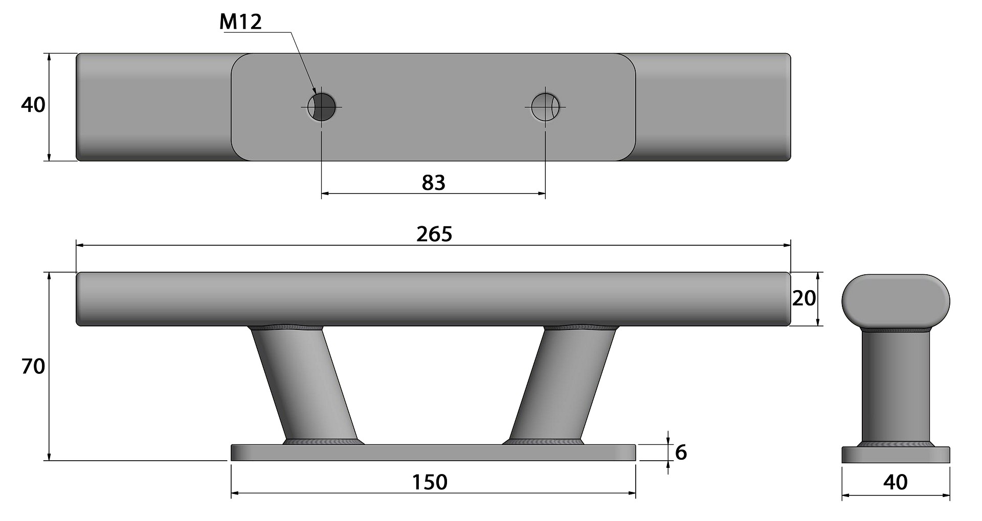 BOLLARD BLACK AISI316 265MM 3 BOLLARD BLACK AISI316 265MM - Image 3