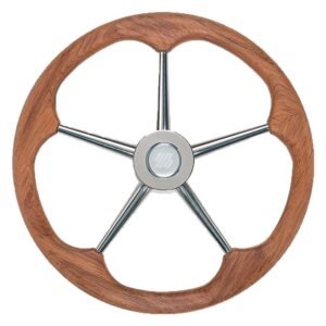 STEERING WHEEL STAINLESS STEEL/TEAK