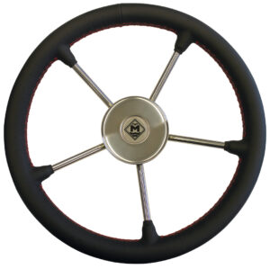 LEATHER STEERING WHEEL BLACK/RED/STEEL