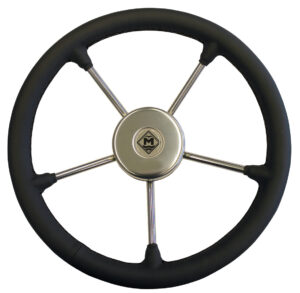 LEATHER STEERING WHEEL BLACK/BLACK/STEEL