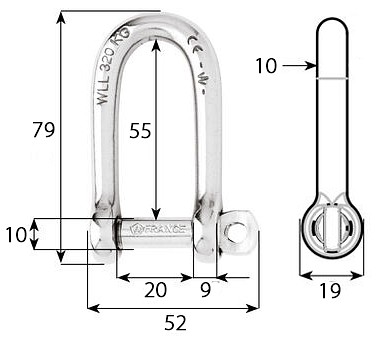SHACKLE, D-MODEL, LONG LINK 10mm 3 SHACKLE, D-MODEL, LONG LINK 10mm - Image 3