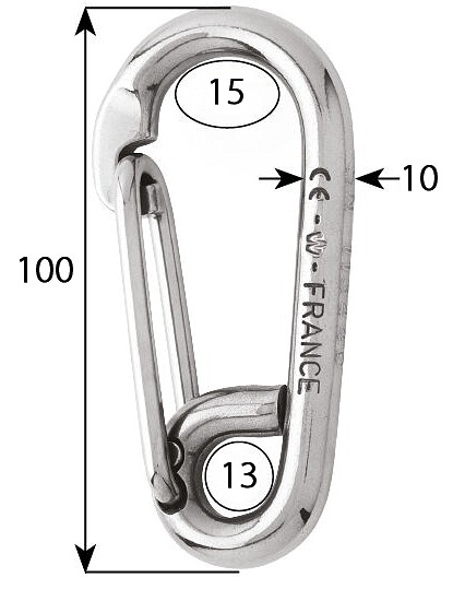 CARABINER HOOK, STAINLESS STEEL 100mm 3 CARABINER HOOK, STAINLESS STEEL 100mm - Image 3