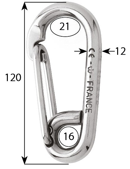 CARABINER HOOK, STAINLESS STEEL 120mm 3 CARABINER HOOK, STAINLESS STEEL 120mm - Image 3
