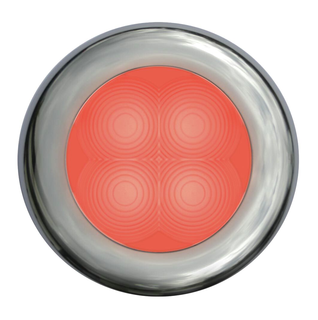 RED LED LIGHT, POLISHED STAINLESS STEEL FRAME 1 RED LED LIGHT, POLISHED STAINLESS STEEL FRAME