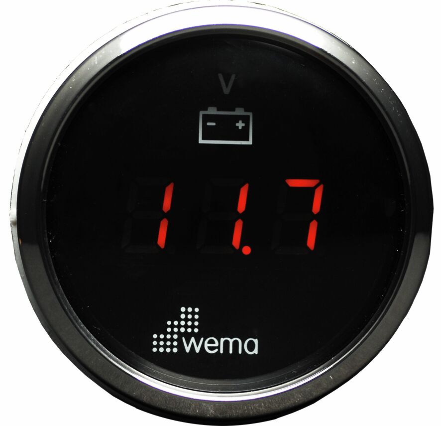 DIGITAL VOLTMETER 8-32V, BLACK/STAINLESS STEEL 1 DIGITAL VOLTMETER 8-32V, BLACK/STAINLESS STEEL