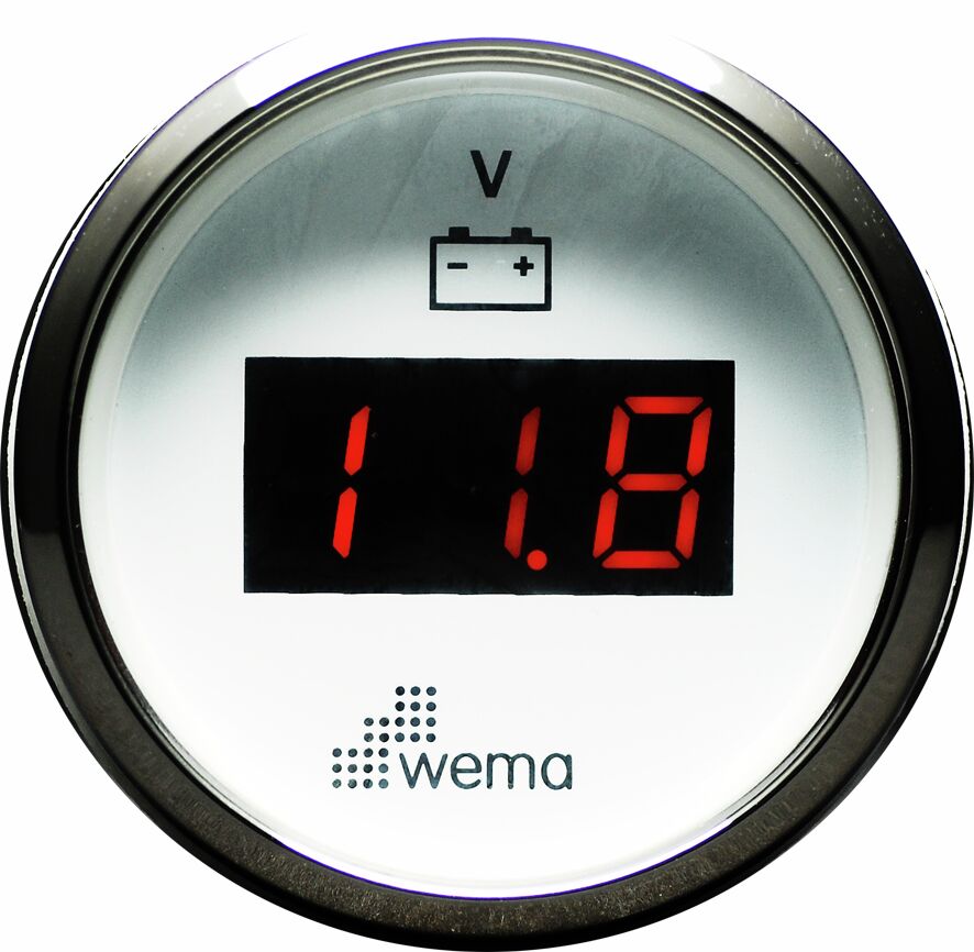 DIGITAL VOLTMETER 8-32V, WHITE/STAINLESS STEEL 1 DIGITAL VOLTMETER 8-32V, WHITE/STAINLESS STEEL