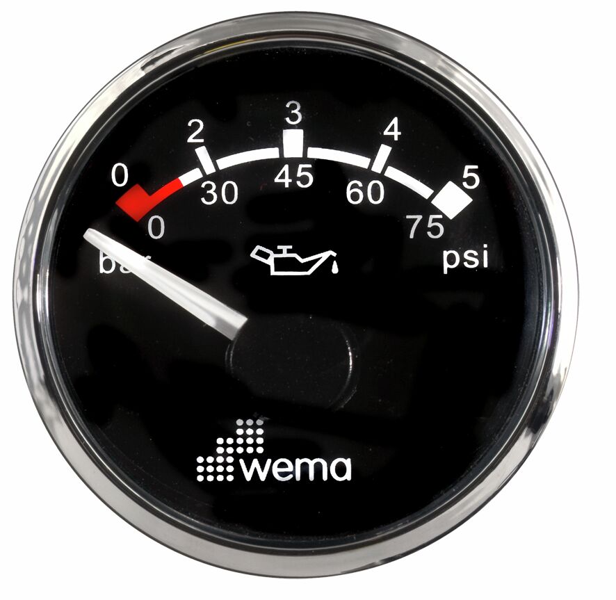 OIL PRESSURE GAUGE 5 BAR, BLACK/STAINLESS STEEL 1 OIL PRESSURE GAUGE 5 BAR, BLACK/STAINLESS STEEL