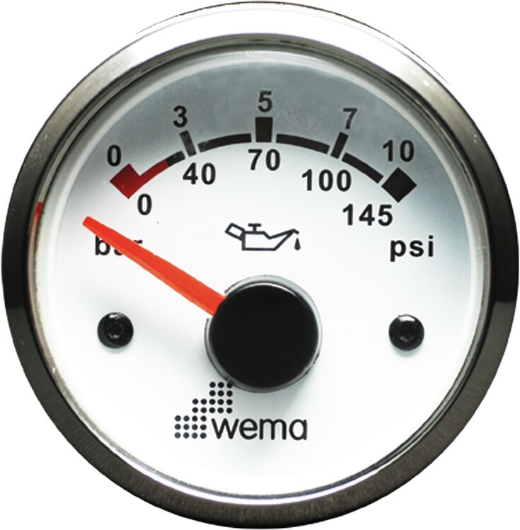 OIL PRESSURE GAUGE 10KG, WHITE/STAINLESS STEEL 1 OIL PRESSURE GAUGE 10KG, WHITE/STAINLESS STEEL