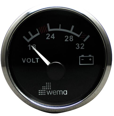 VOLTMETER 24V, BLACK/STAINLESS STEEL 1 VOLTMETER 24V, BLACK/STAINLESS STEEL