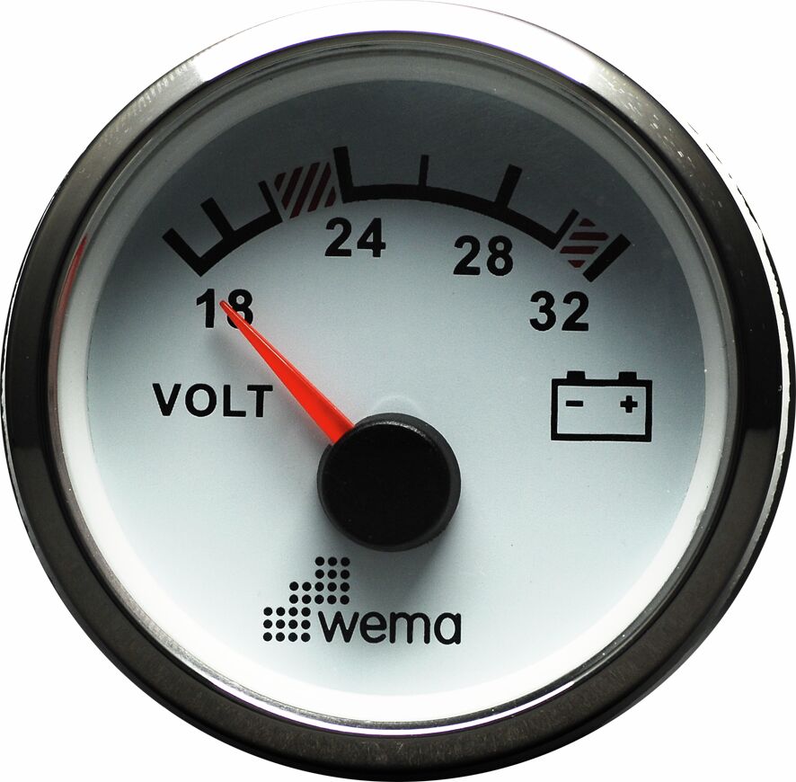 VOLTMETER 24V, WHITE/STAINLESS STEEL 1 VOLTMETER 24V, WHITE/STAINLESS STEEL