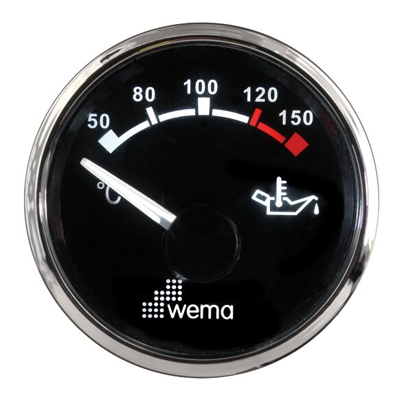 OIL TEMPERATURE GAUGE 120°, BLACK/STAINLESS STEEL 1 OIL TEMPERATURE GAUGE 120°, BLACK/STAINLESS STEEL