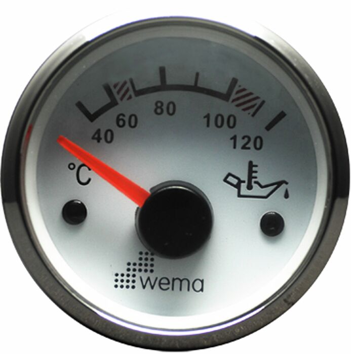 OIL TEMPERATURE GAUGE 120°, WHITE/STAINLESS STEEL 1 OIL TEMPERATURE GAUGE 120°, WHITE/STAINLESS STEEL