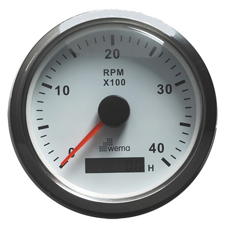 TACHOMETER 4000 RPM, WHITE/STAINLESS STEEL 1 TACHOMETER 4000 RPM, WHITE/STAINLESS STEEL