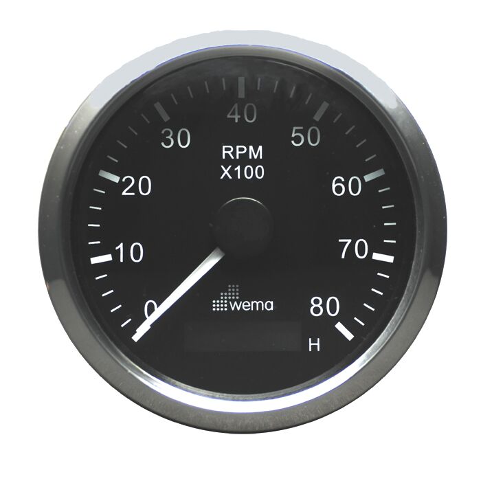 TACHOMETER 8000 RPM, BLACK/STAINLESS STEEL 1 TACHOMETER 8000 RPM, BLACK/STAINLESS STEEL