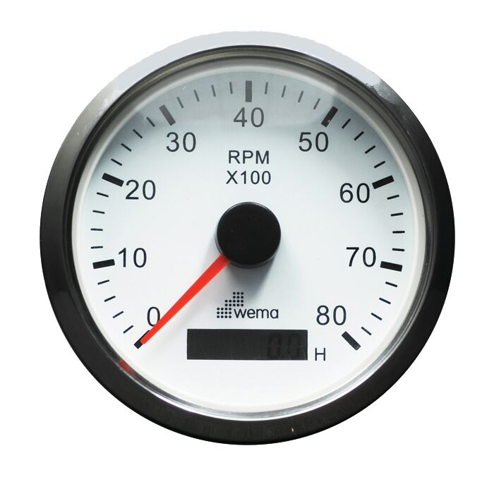 TACHOMETER 8000 RPM, WHITE/STAINLESS STEEL 1 TACHOMETER 8000 RPM, WHITE/STAINLESS STEEL