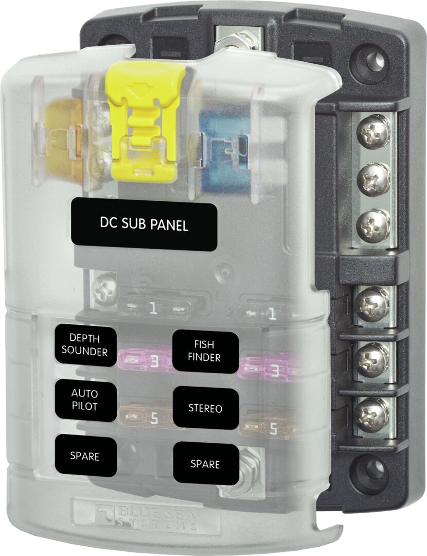 FUSE BOX, 6 FUSES + NEGATIVE RAIL 1 FUSE BOX, 6 FUSES + NEGATIVE RAIL