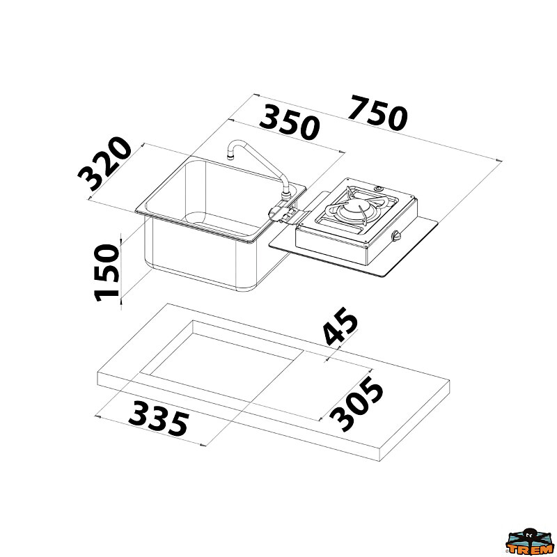 GAS STOVE WITH SINK SQUARE 3 GAS STOVE WITH SINK SQUARE - Image 3