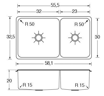 DOUBLE STAINLESS STEEL WASHBASIN, WIDE BOTTOM 2 DOUBLE STAINLESS STEEL WASHBASIN, WIDE BOTTOM - Image 2
