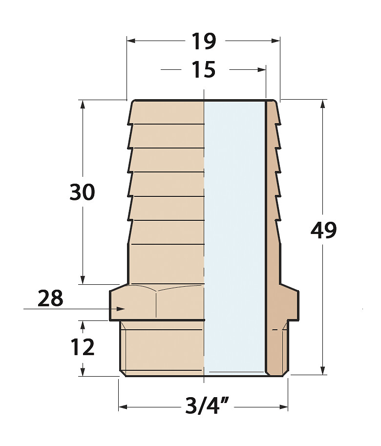HOSE CONNECTOR 3/4'x19MM, BRONZE 3 HOSE CONNECTOR 3/4'x19MM, BRONZE - Image 3