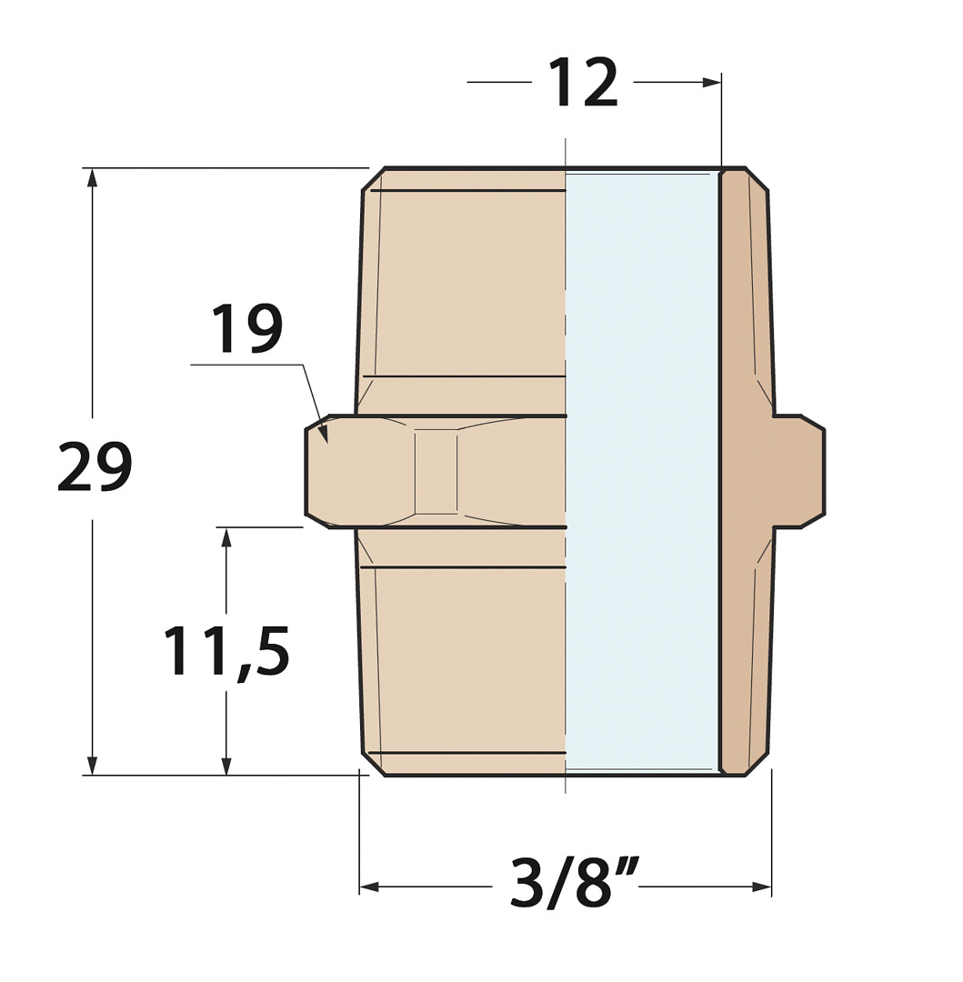 DOUBLE NIPPLE WITH EXTERNAL THREADS 3/8', BRONZE 3 DOUBLE NIPPLE WITH EXTERNAL THREADS 3/8', BRONZE - Image 3