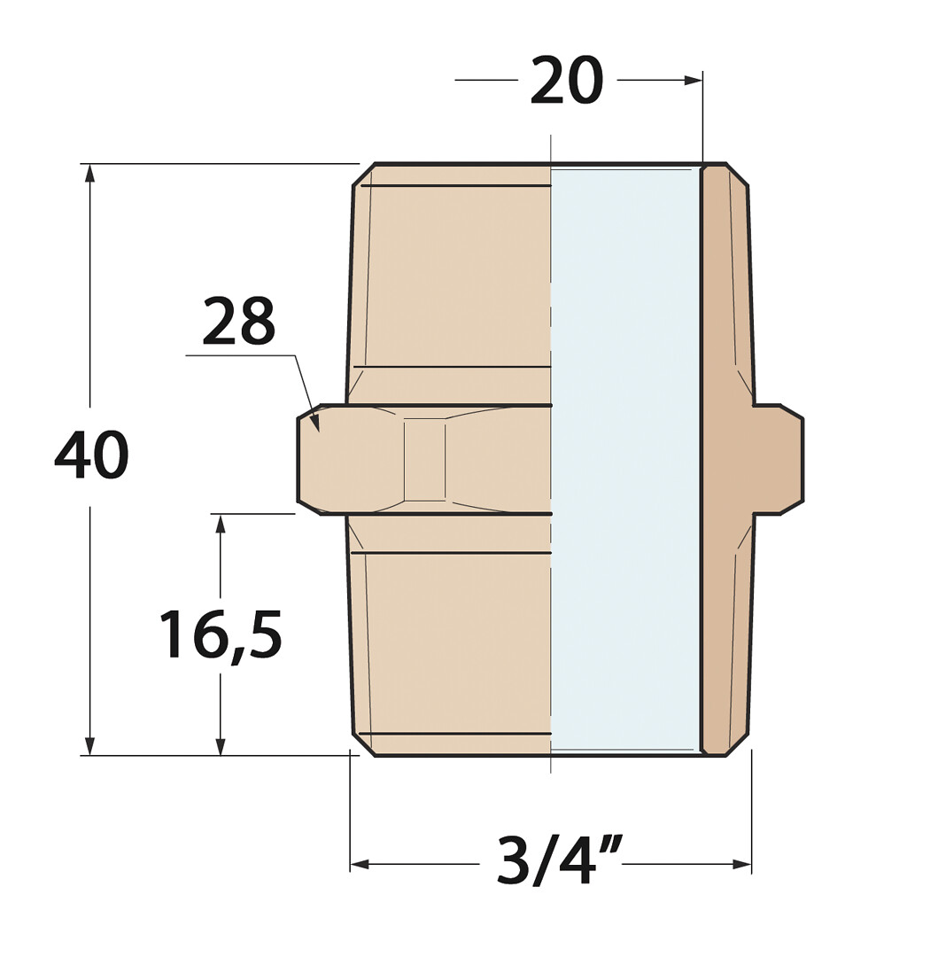 DOUBLE NIPPLE WITH EXTERNAL THREADS 3/4', BRONZE 3 DOUBLE NIPPLE WITH EXTERNAL THREADS 3/4', BRONZE - Image 3