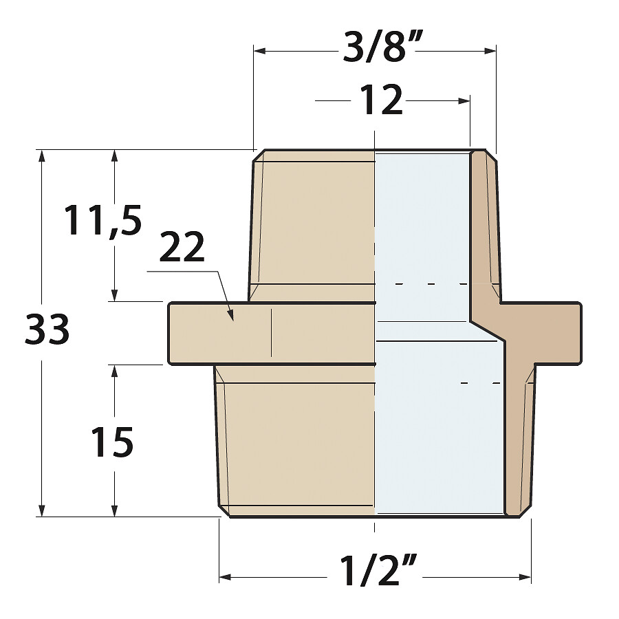 REDUCING NIPPLE 1/2'X 3/8' BRONZE 3 REDUCING NIPPLE 1/2'X 3/8' BRONZE - Image 3