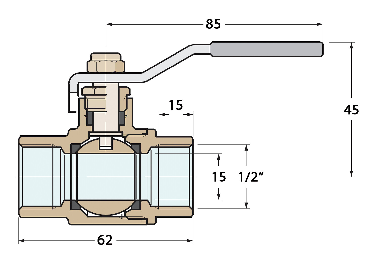 BALL VALVE BRONZE 1/2'' 3 BALL VALVE BRONZE 1/2'' - Image 3