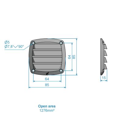 POLYPROPYLENE VALVE 85x85MM, BLACK 2 POLYPROPYLENE VALVE 85x85MM, BLACK - Image 2