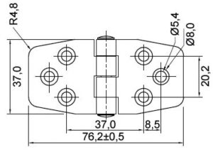HINGE WITH COVER SHEET 37x76MM, TOP PIN 5 9516003804m sarana fullhd