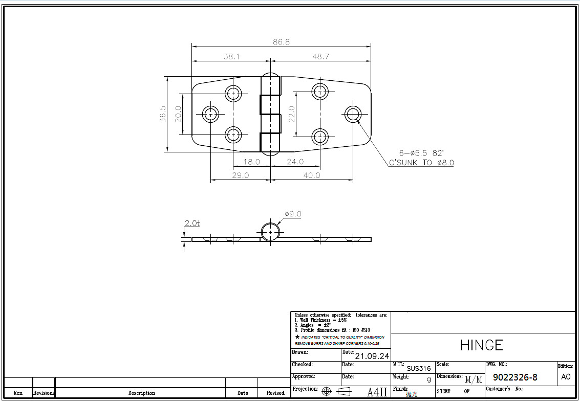 DOOR HINGE 36.5x86.8MM 2 DOOR HINGE 36.5x86.8MM - Image 2