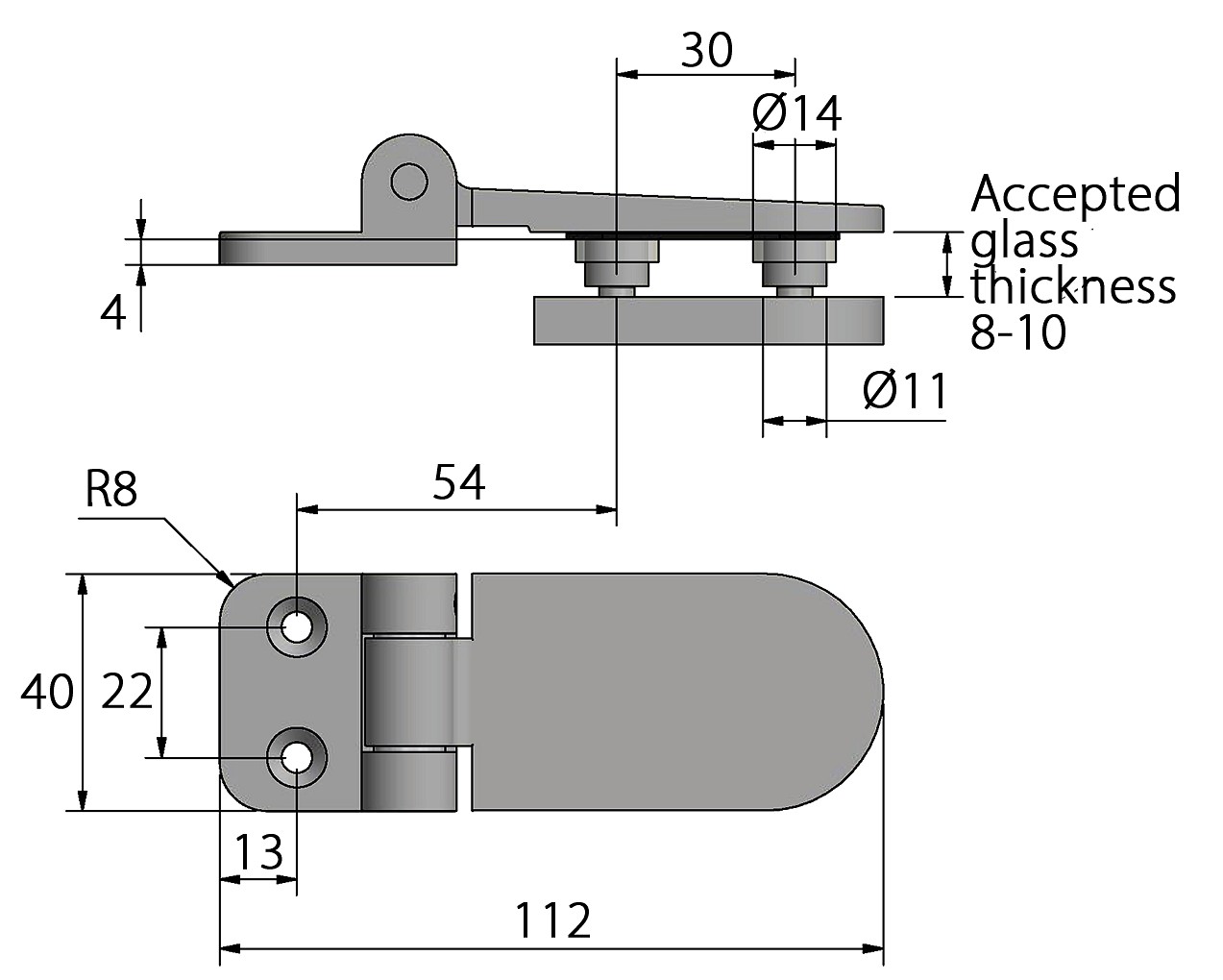 GLASS DOOR HINGE 40x112MM, WALL GLASS 4 GLASS DOOR HINGE 40x112MM, WALL GLASS - Image 4
