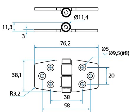 FRICTION HINGE 38x76.2mm, TOP PIN 3 FRICTION HINGE 38x76.2mm, TOP PIN - Image 3