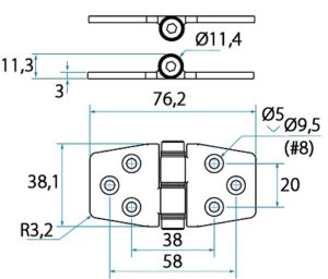 FRICTION HINGE 38x76.2mm, BOTTOM PIN 5 9516003892m fullhd jpg