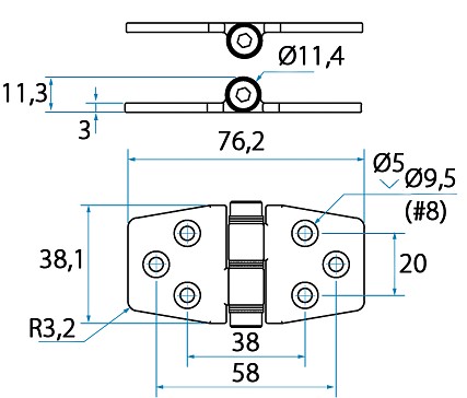 FRICTION HINGE 38x76.2mm, BOTTOM PIN 3 FRICTION HINGE 38x76.2mm, BOTTOM PIN - Image 3