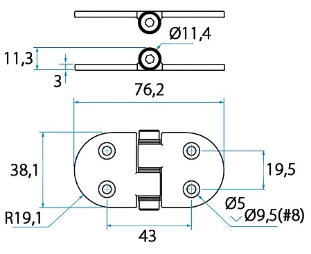 FRICTION HINGE 38x76mm, LOWER PIN 3 FRICTION HINGE 38x76mm, LOWER PIN - Image 3
