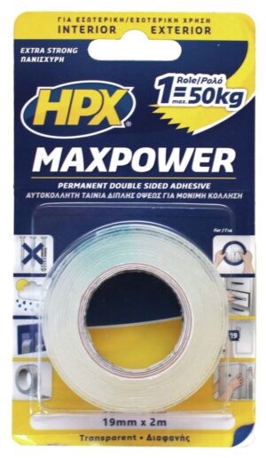 MAX POWER ACRYLIC TAPE CLEAR 2Mx19MM