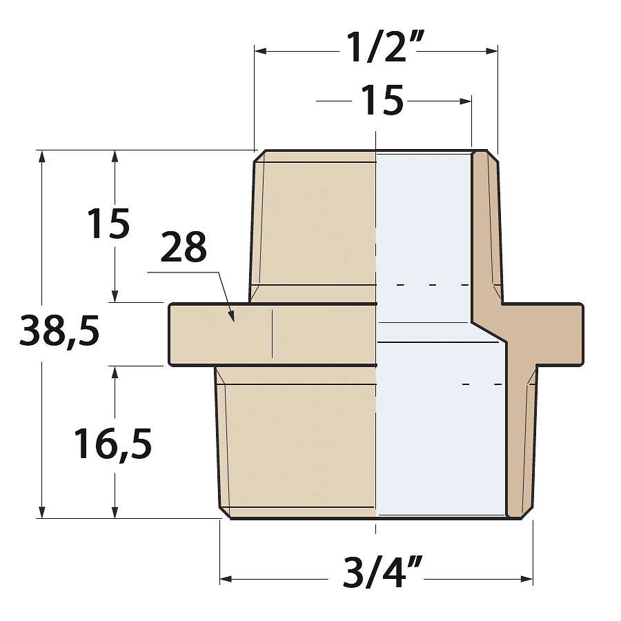 REDUCTION NIPPLE 3/4'X 1/2' BRONZE 3 REDUCTION NIPPLE 3/4'X 1/2' BRONZE - Image 3