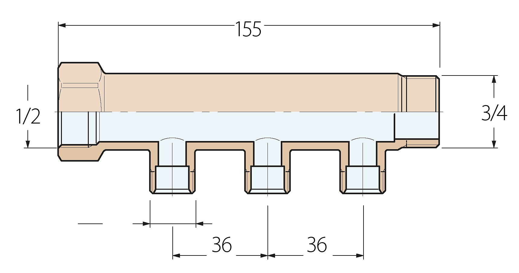 MANIFOLD 4 3/4'x1/2 BRASS 3 MANIFOLD 4 3/4'x1/2 BRASS - Image 3