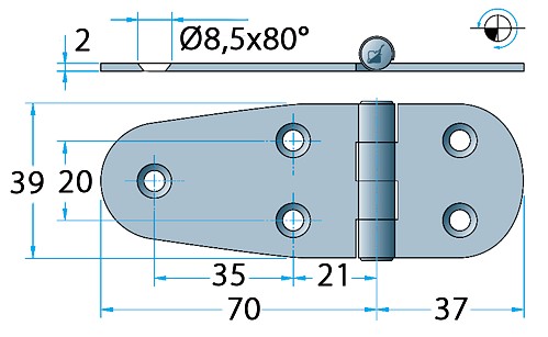 LIFTING HINGE STAINLESS STEEL <br />70 + 37MM 2 LIFTING HINGE STAINLESS STEEL <br />70 + 37MM - Image 2