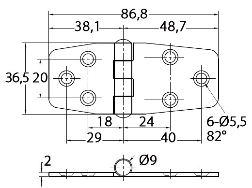 DOOR HINGE 36.5x86.8MM 3 DOOR HINGE 36.5x86.8MM - Image 3