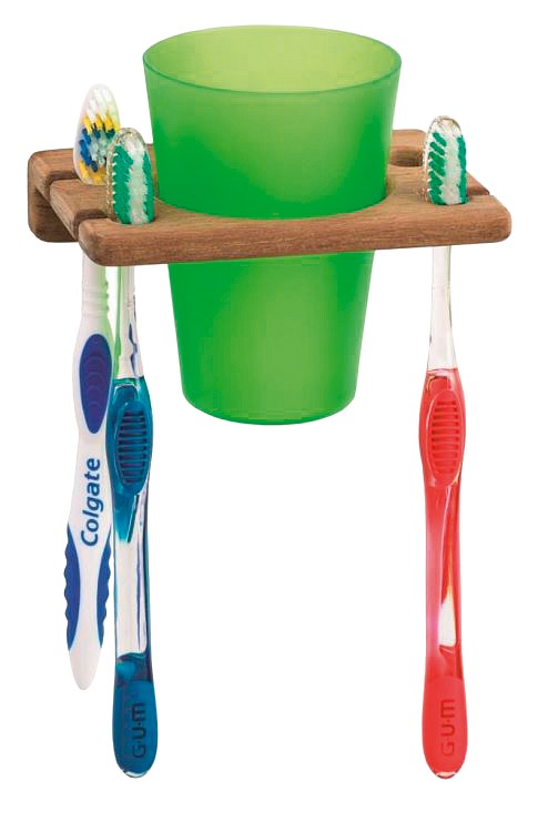 TOOTHBRUSH & GLASS HOLDER IN TEAK 1 TOOTHBRUSH & GLASS HOLDER IN TEAK