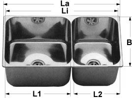 BARKA Double Sink Stainless Steel Polished 555x300x200mm