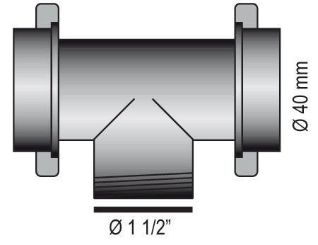 BARKA drain pipe, T-piece with 1½" thread for 40mm pipe 1 BARKA drain pipe, T-piece with 1½" thread for 40mm pipe