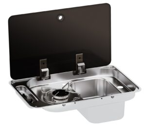 CAN built-in gas cooker FL1323 with 1 hob, sink on the right and glass lid