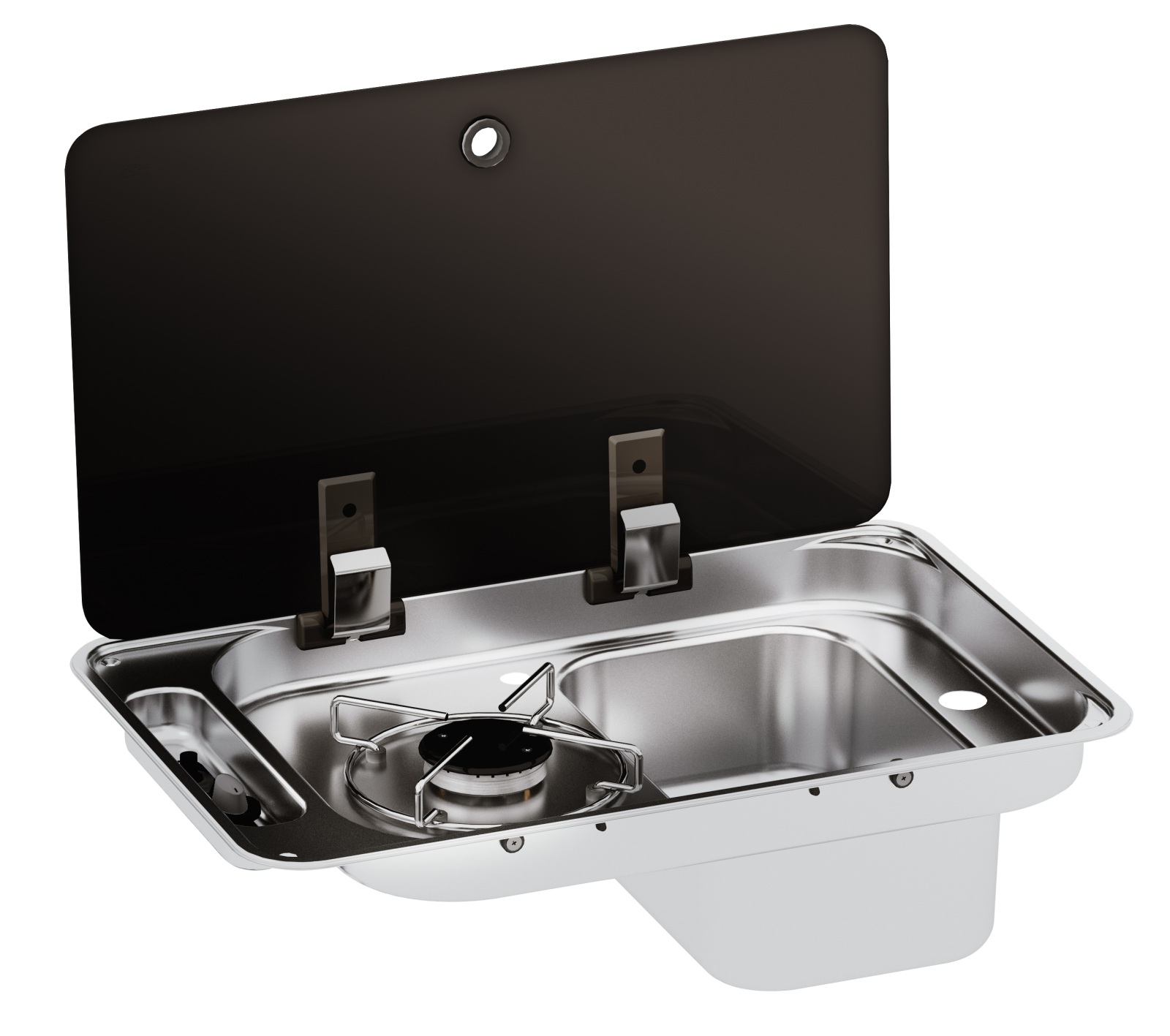 CAN built-in gas cooker FL1323 with 1 hob, sink on the right and glass lid 1 CAN built-in gas cooker FL1323 with 1 hob, sink on the right and glass lid