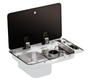 CAN built-in gas cooker FL1324 with 1 hob, sink on the left and glass lid