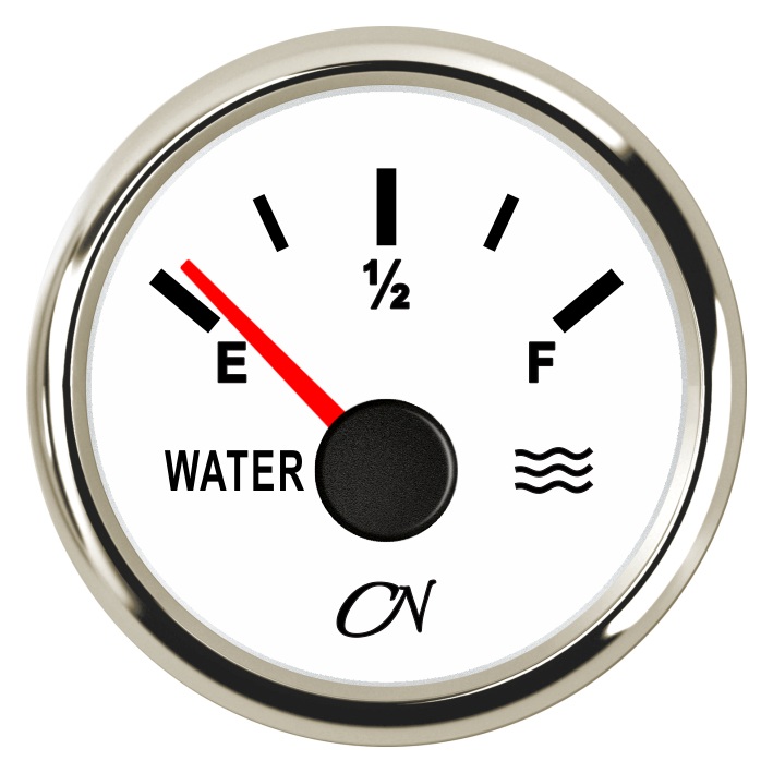 CN Water Tank Gauge Analog 12/24V 57mm White/Chrome 1 CN Water Tank Gauge Analog 12/24V 57mm White/Chrome