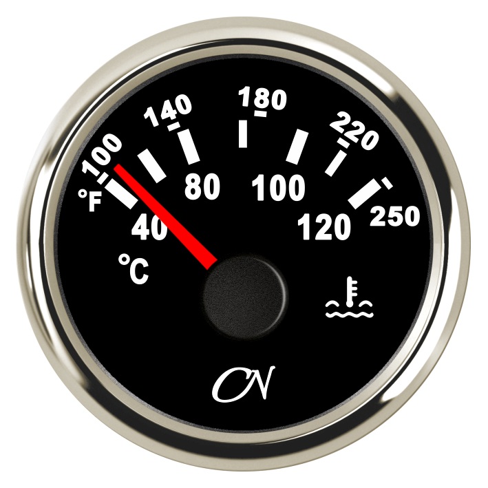 CN Coolant Temperature Gauge Analog 12/24V 57mm Black/Chrome 1 CN Coolant Temperature Gauge Analog 12/24V 57mm Black/Chrome