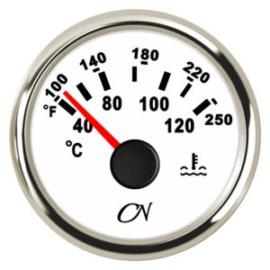 CN Coolant Temperature Gauge Analog 12/24V 57mm White/Chrome
