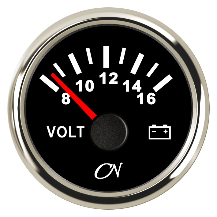 CN Voltmeter display analog 12V 57mm 8-16V black/chrome 1 CN Voltmeter display analog 12V 57mm 8-16V black/chrome